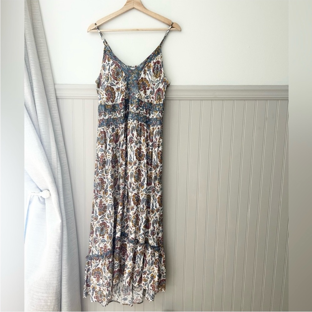 Sincerely Jules XL Multicolor V Neck Maxi Dress Smocked Rayon Spaghetti